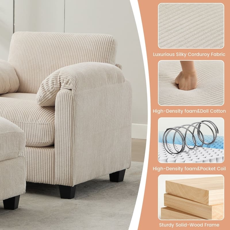 Modern Couduroy Overized Modular Sectional Sofa Couch with Ottoman for Living Room