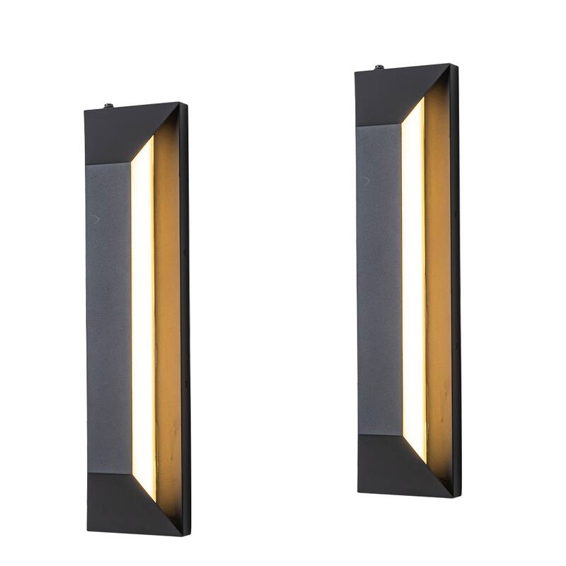 Large Dusk to Dawn Modern Outdoor Wall Light Exterior Wall Sconce with Black Trapezoid Design and Acrylic Shade(2 Pack) - W6" - W6" - Matte Black