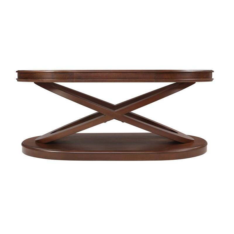 Solid Wood Oval Coffee Table with X-Shaped Base for Living Room Use