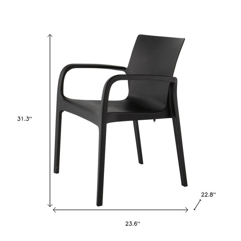 HomeRoots Set of Two Black Heavy Duty Plastic Outdoor Stacking Dining Chairs