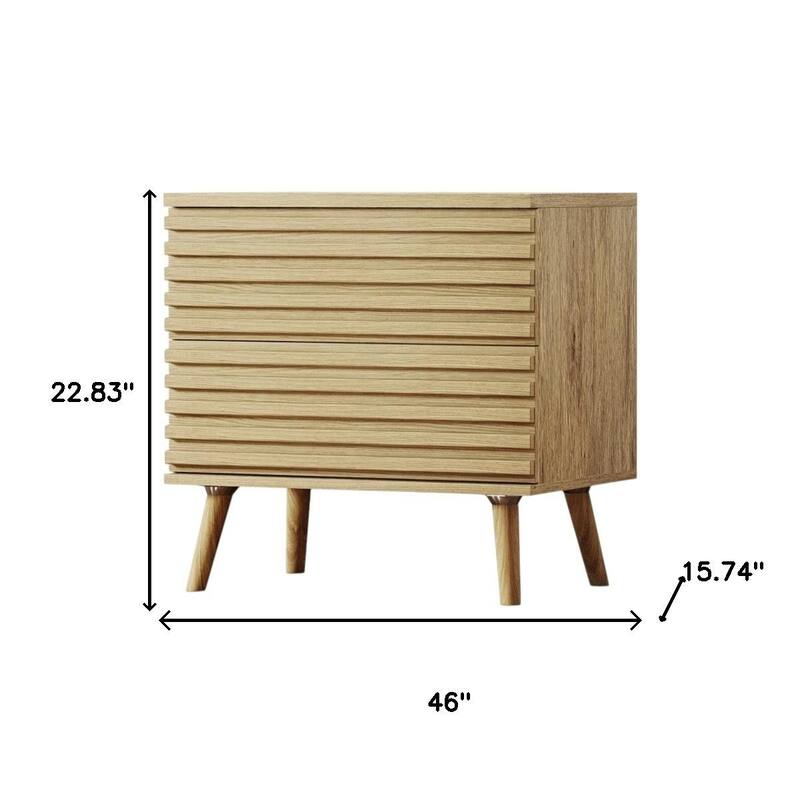 HomeRoots Set of Two 23" Natural Solid Wood Ribbed Texture Two Drawer Nightstand