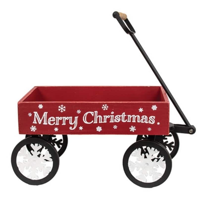 Merry Christmas Red Wagon - 8.5" H x 14" W x 9.5" D - Red