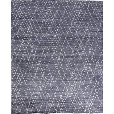 Miska Modern Minimalist Line Work Rug, Navy Blue, Area Rug
