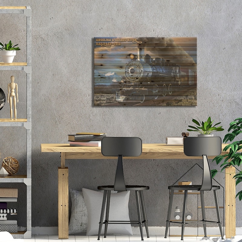 A&NR Train Print On Wood by Larry Grossman - Multi-Color