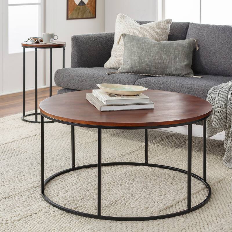 Sedei Modern Round Mixed Material Frame Coffee Table