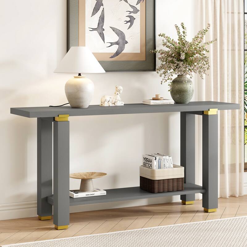 62.9in Modern Minimalist Solid Wood Console Table - Grey