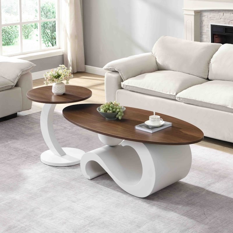 Modern Oval and Round Nesting Coffee Table (Set of 2) - White
