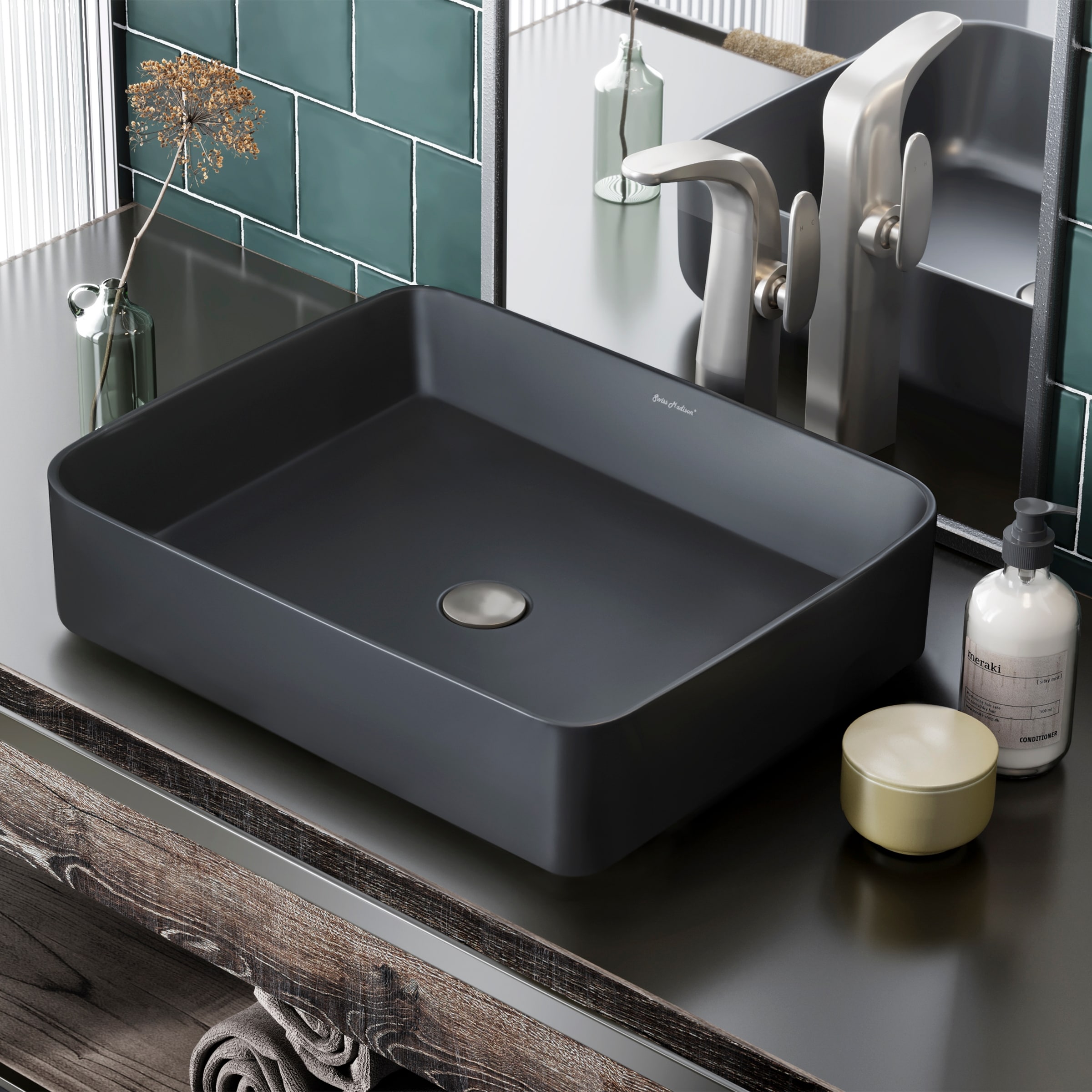 Concorde Rectangle Ceramic Vessel Sink%2C Matte Black