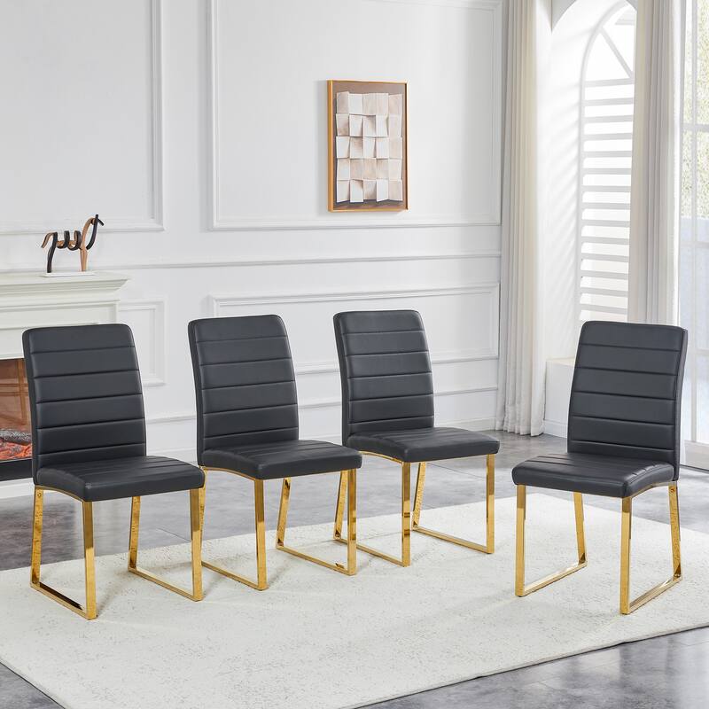 Dining Chair Kitchen Chair Side Chair Set of 4 Leather Chair Black Gold Office Chair Coffee Chair with Metal Legs