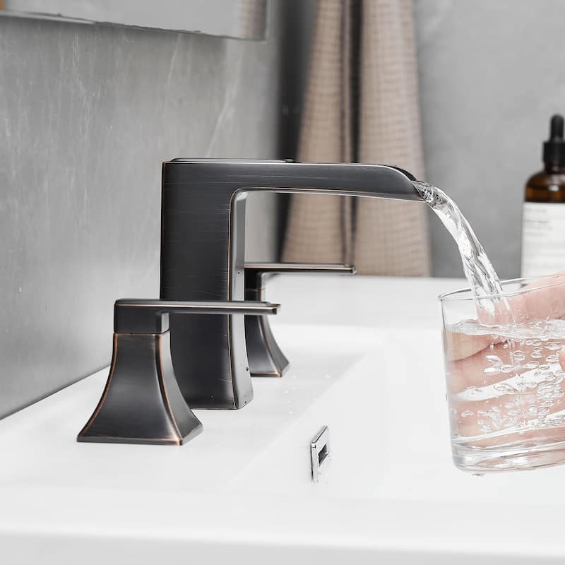 Double Handle Three-Hole Bath Waterfall Faucet with Drain