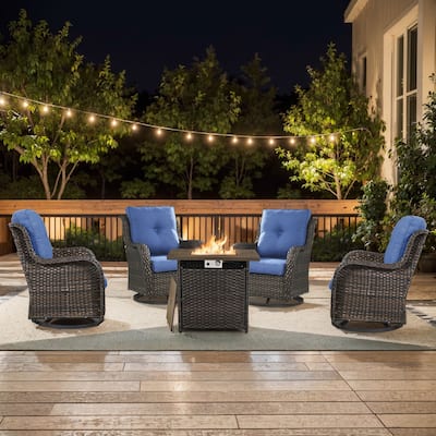 Pocassy 5 Pieces Fire Pit Table with Swivel Gilder Chairs