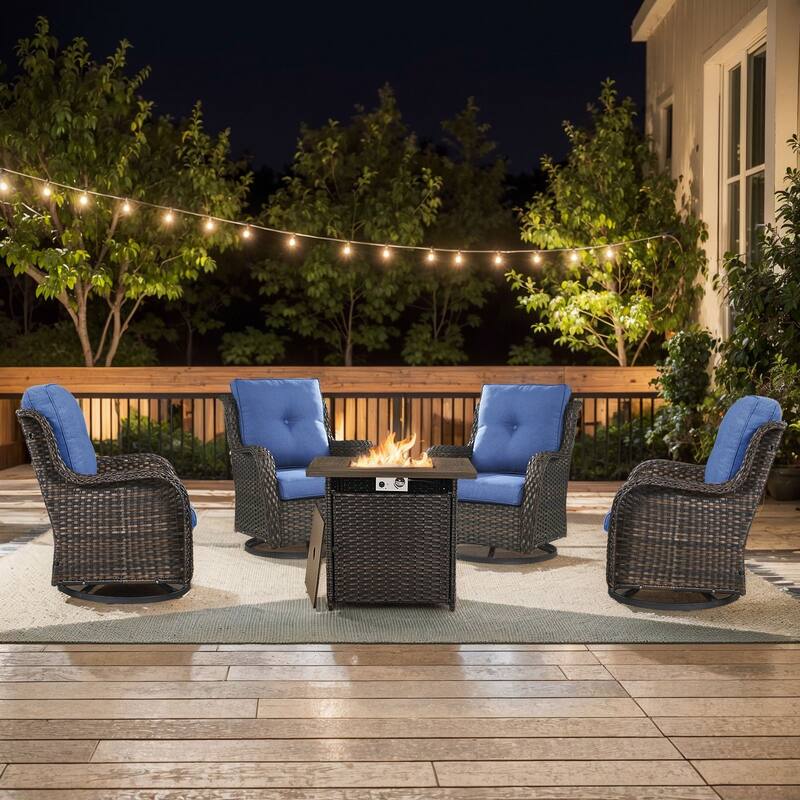 Pocassy Fire Pit Table with 4PCS Swivel Chairs - Brown - Blue