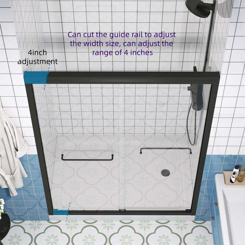 Half Frameless Double Sliding Glass Shower Door, 1/4 inch Tempered Glass