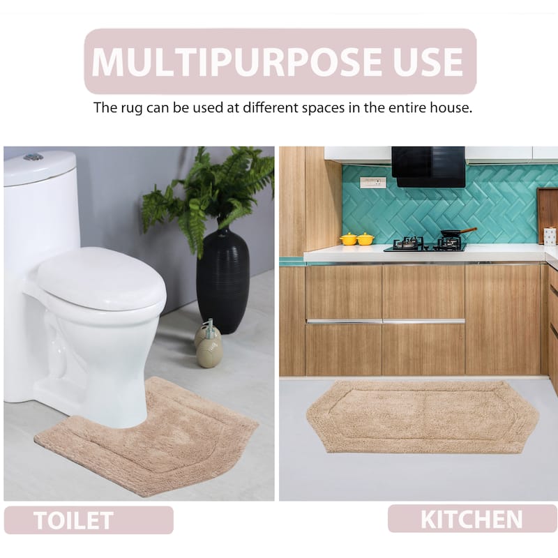 Waterford Collection 100% Cotton Non-Slip Bathroom Rug Set, Machine Washable Bath Rug, 5 Piece Bath Mat Set with Contour