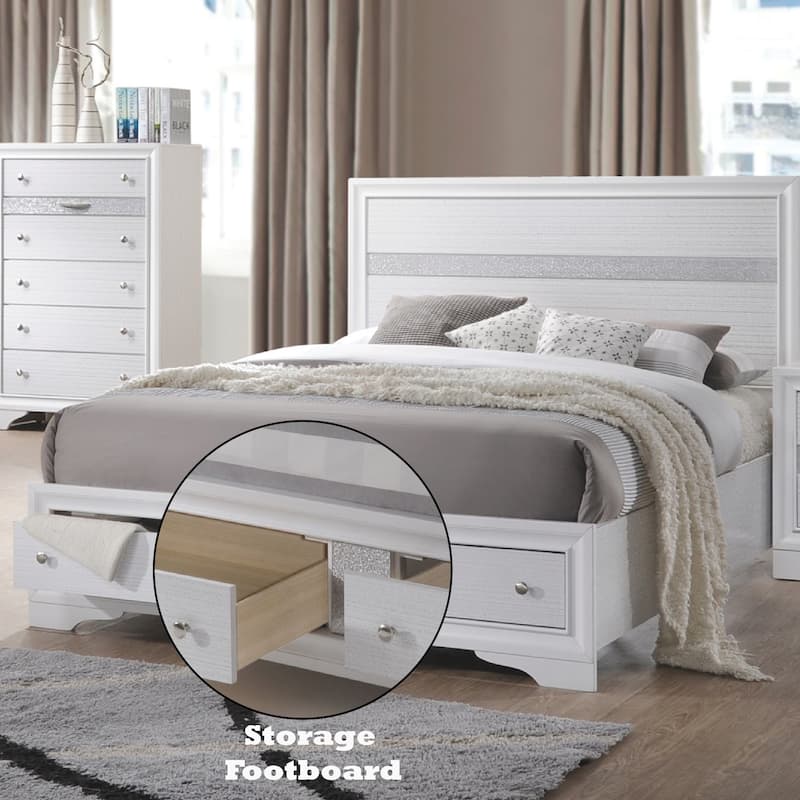 White Queen Storage Bed with Drawers, Low Profile, No Box Spring Needed