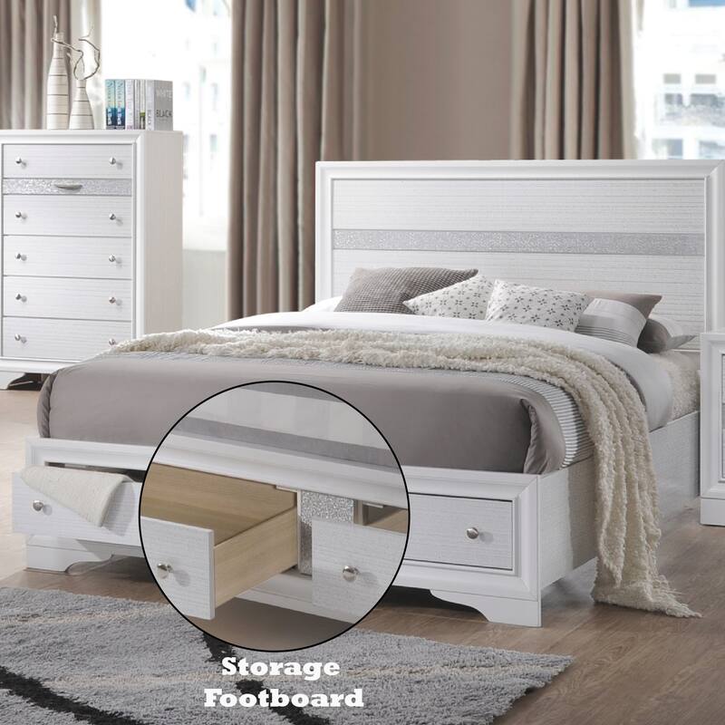 White Wooden Storage Bed with Drawers, Easy Assembly, 700lbs Capacity