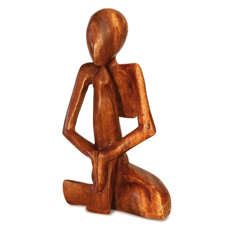 12" Abstract Sculpture Wooden Handmade Handcrafted "Praying Man" Statue Home Décor Yoga Figurine Accent Hand Carved