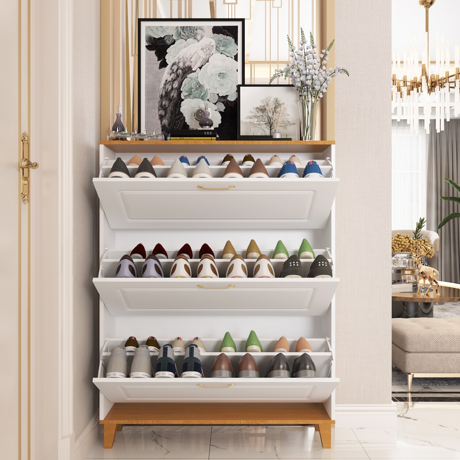 Timechee Wood 3-Drawer Entryway Shoe Cabinet Shoe Storage Rack