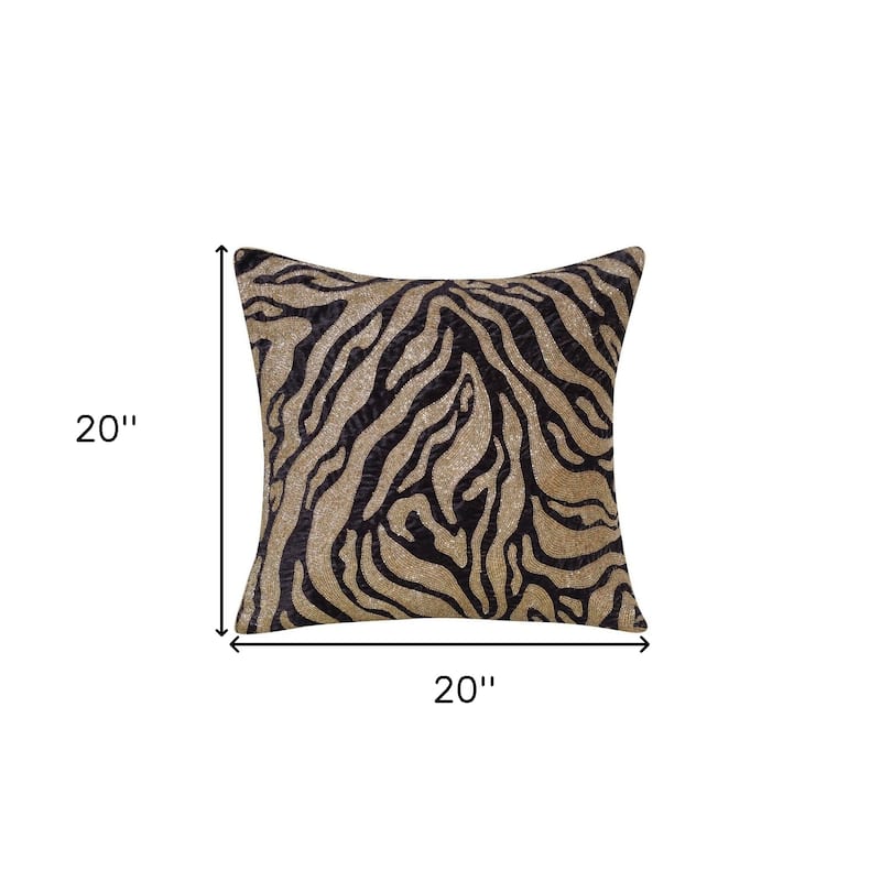 HomeRoots 20" X 20" Gold Safari Animals Abstract Polyester Zippered Pillow With Beads