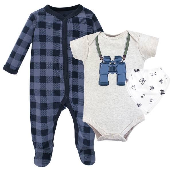 slide 1 of 1, Little Treasure Baby Boy Sleep and Play, Bodysuit and Bib, Binoculars 0-3 Months - Binoculars