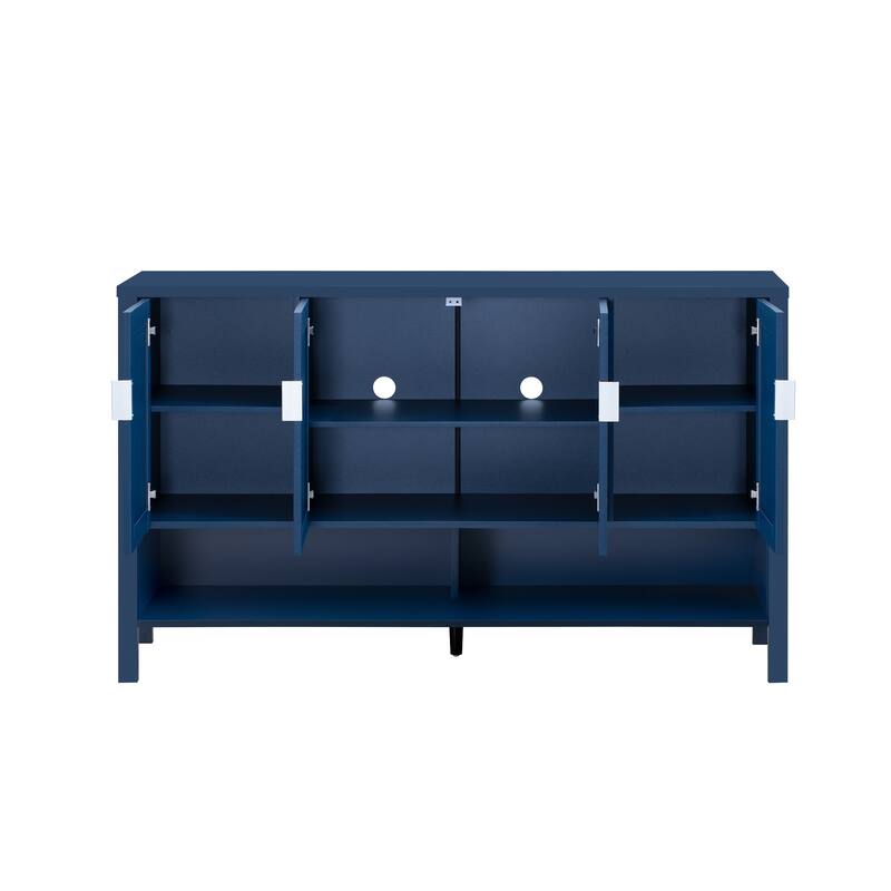 4 Doors Storage Sideboard with Open Shelf and 2-Tiers Adjustable Shelves, Multi Functional Buffet with 2 Side Hooks