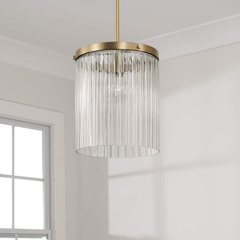 10" W x 16" H 1-Light Pendant with Clear Beveled Fluted Glass - 10"W x 11.25"H