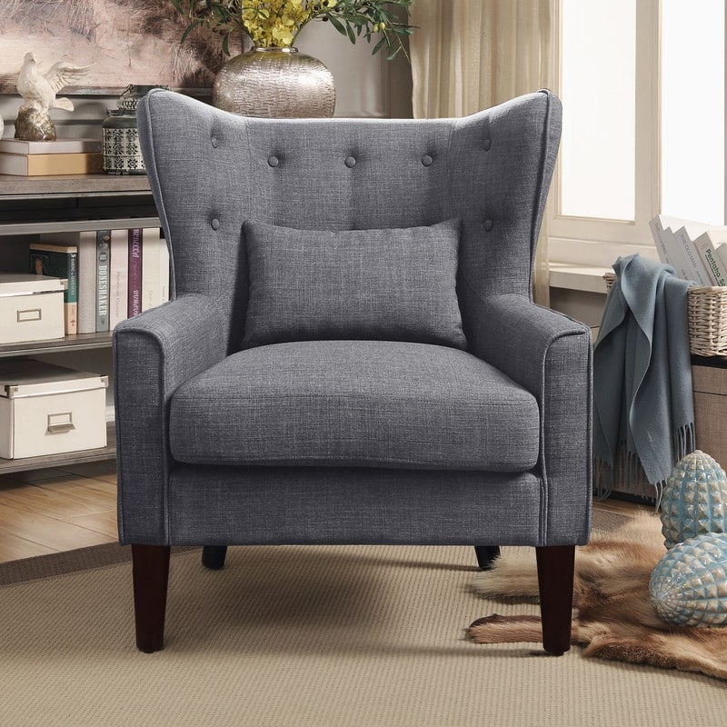 Lilliana Tufted Accent Wingback Chair with Back Cushion - Grey