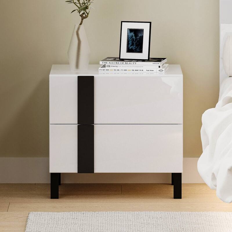 2/3/4-Pc Bedroom Sets Twin/Queen White Platform Bed w/LED/Nightstands/Ottoman/Headboard - Sherpa/High Gloss/Retro/Wood/Acrylic