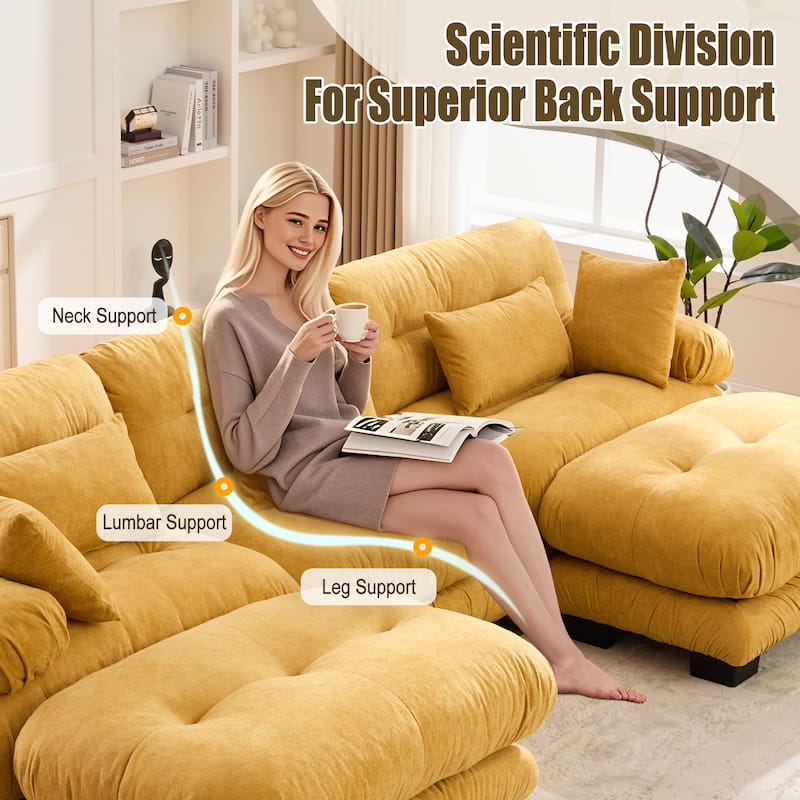 Pelletized Velvet U-shaped Sectional Sofa Modular Chaise Lounge Couch with 2 Ottomans, Deep Seat, Bolster Arms and Pillows