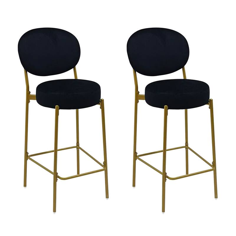 GDFStudio - Lunara Modern Velvet Upholstered Bar Height Bar Stool with Gold Metal Legs, Backrest & Footrest, Set of 2 - 41.34"H
