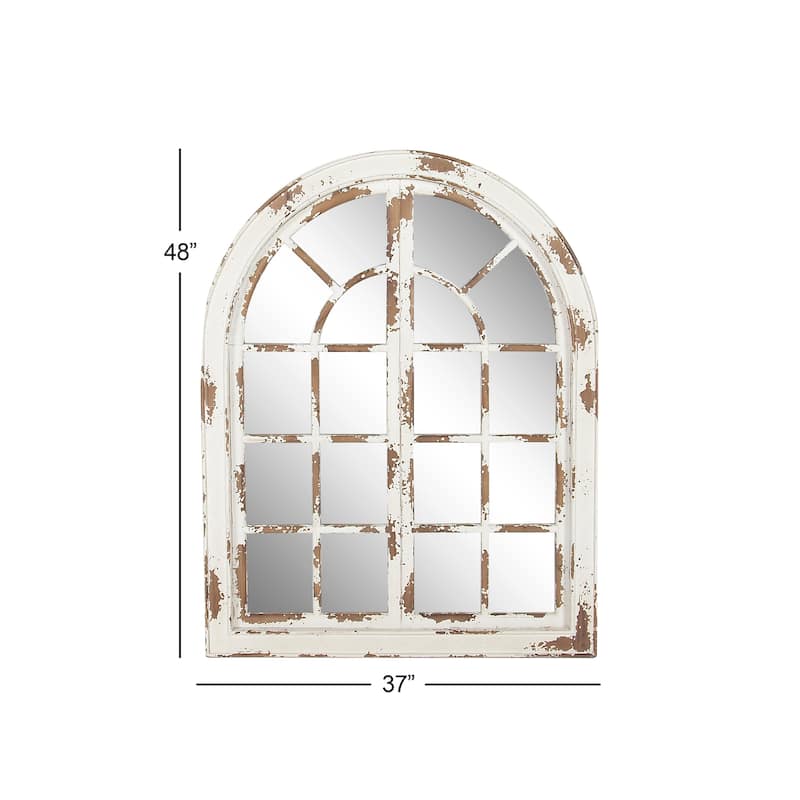 Gray Wood Window Pane Inspired Room Wall Mirror with Arched Top and Distressing