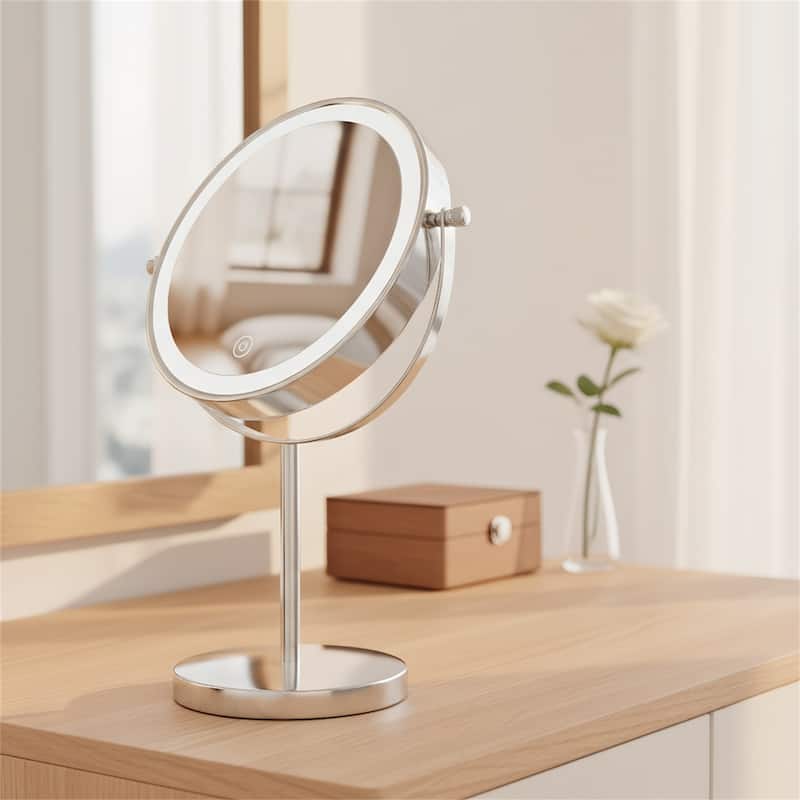 1X/10X 360 Rotation Makeup Mirror w/ Lights and 3 Color Lighting Dimmable