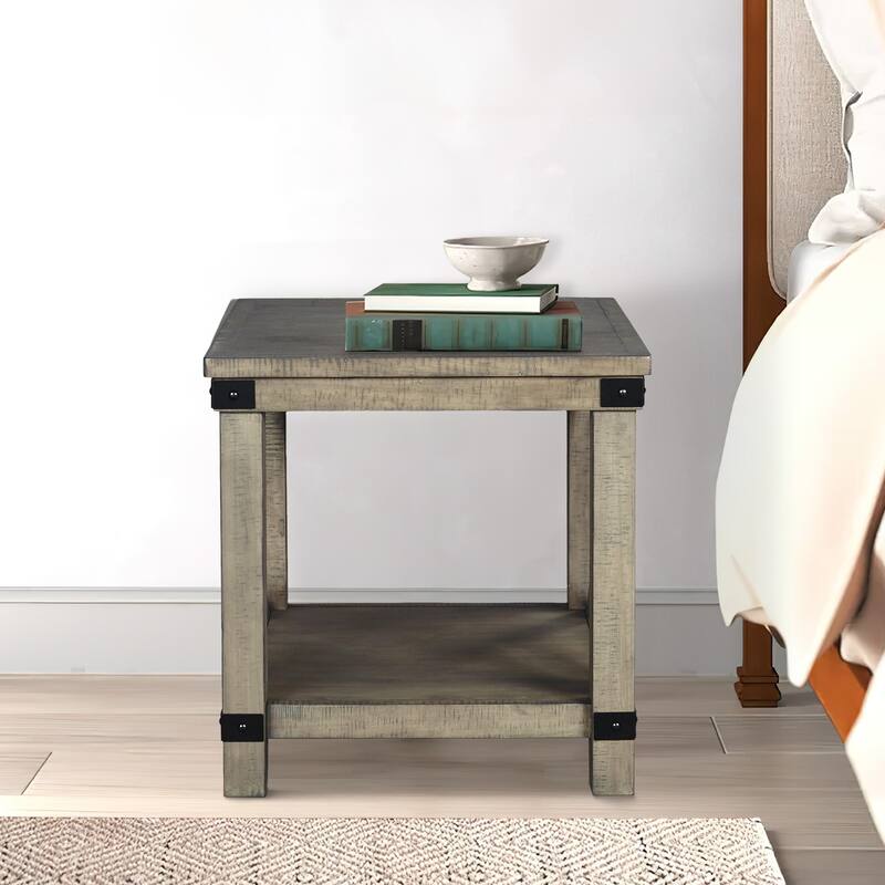 24 in. Gray Rectangle Wood End Table, Sturdy Build End Side Table for Living Rooms