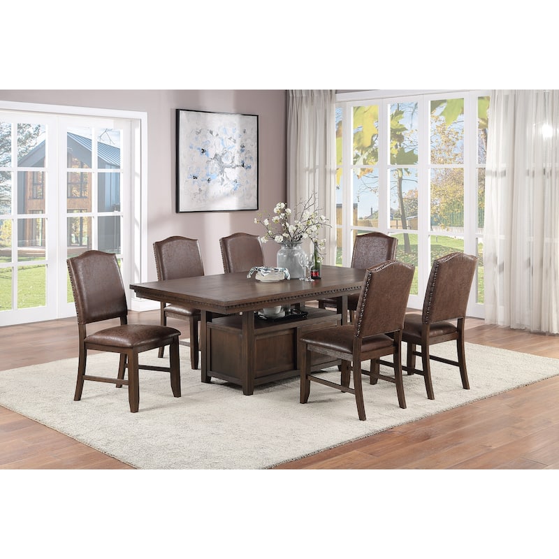 Dark Brown Faux Leather Upholstery Dining Chair, Set of 2
