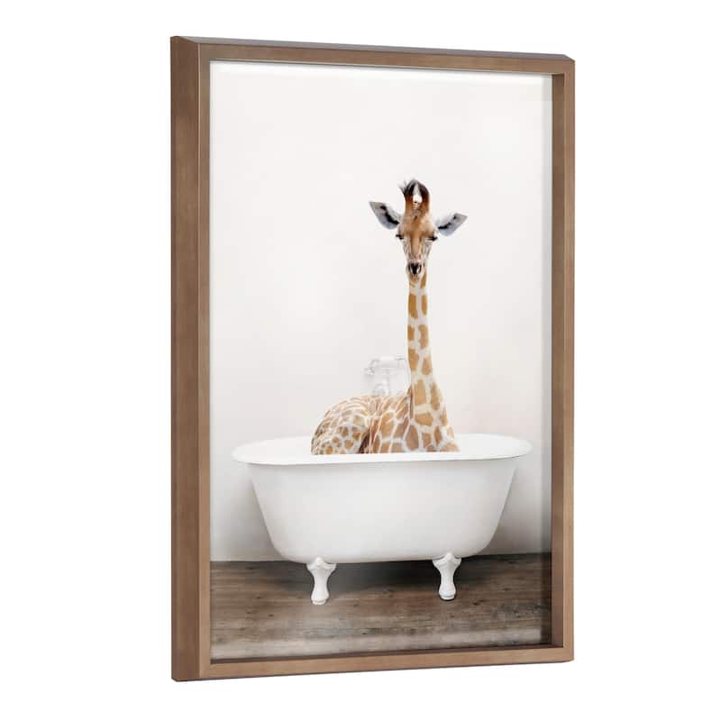 Kate and Laurel Blake Giraffe Tub Framed Printed Glass by Amy Peterson - 18x24 - Plastic - Gold