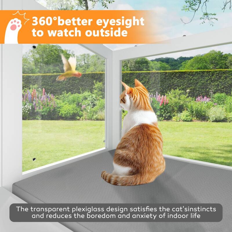 VEIKOUS Cat Window Perch & Catio Outdoor Enclosure, Adjustable Cat Window Box with Plexiglass