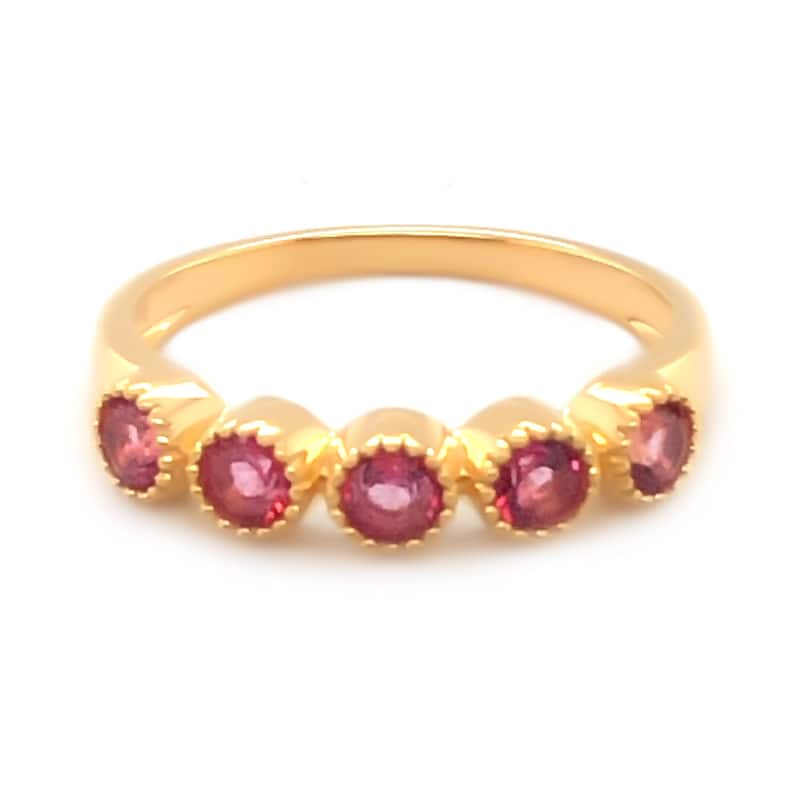 18k Yellow Gold Over Sterling Silver Pink Topaz Gemstone Band Ring