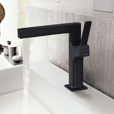 8.46"H Solid Brass Waterfall Single Handle Single Hole Bathroom Sink Faucet