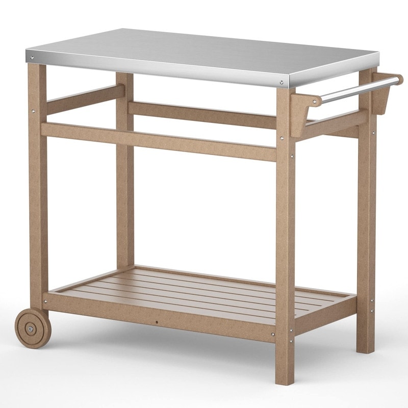TORVA HDPE Portable Outdoor Grill Table，Grill Cart with Stainless Steel Top&3-Shelf Storage for BBQ Prep Table - N/A