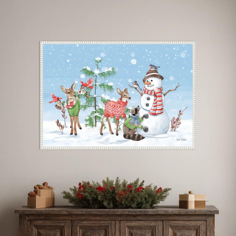 Festive Friends I by Leslie Trimbach (33 x 23 in.), Framed Canvas Wall Art Print - Sylvie Beaded White