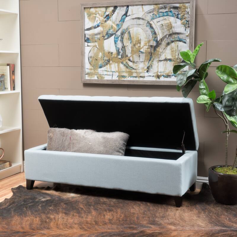 Mission Tufted Fabric Storage Ottoman Bench by Christopher Knight Home - Light Sky