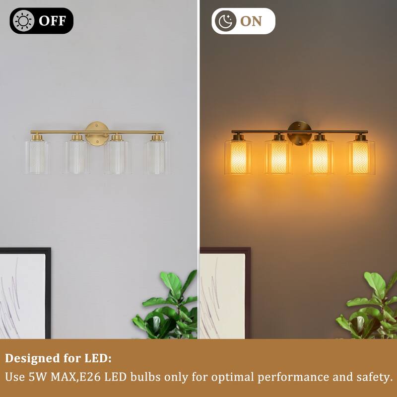 Modern Gold Vanity Light with Double Cylinder Shades Bathroom