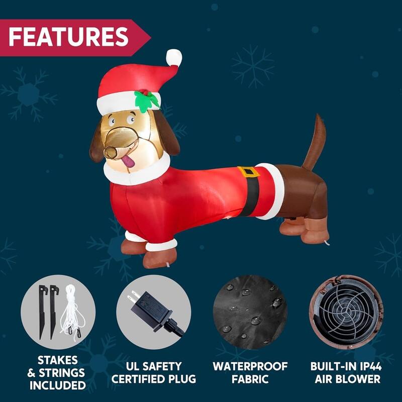 5 ft. Tall Red & Brown Plastic Santa's 'Lil Helper Dachshund Inflatable