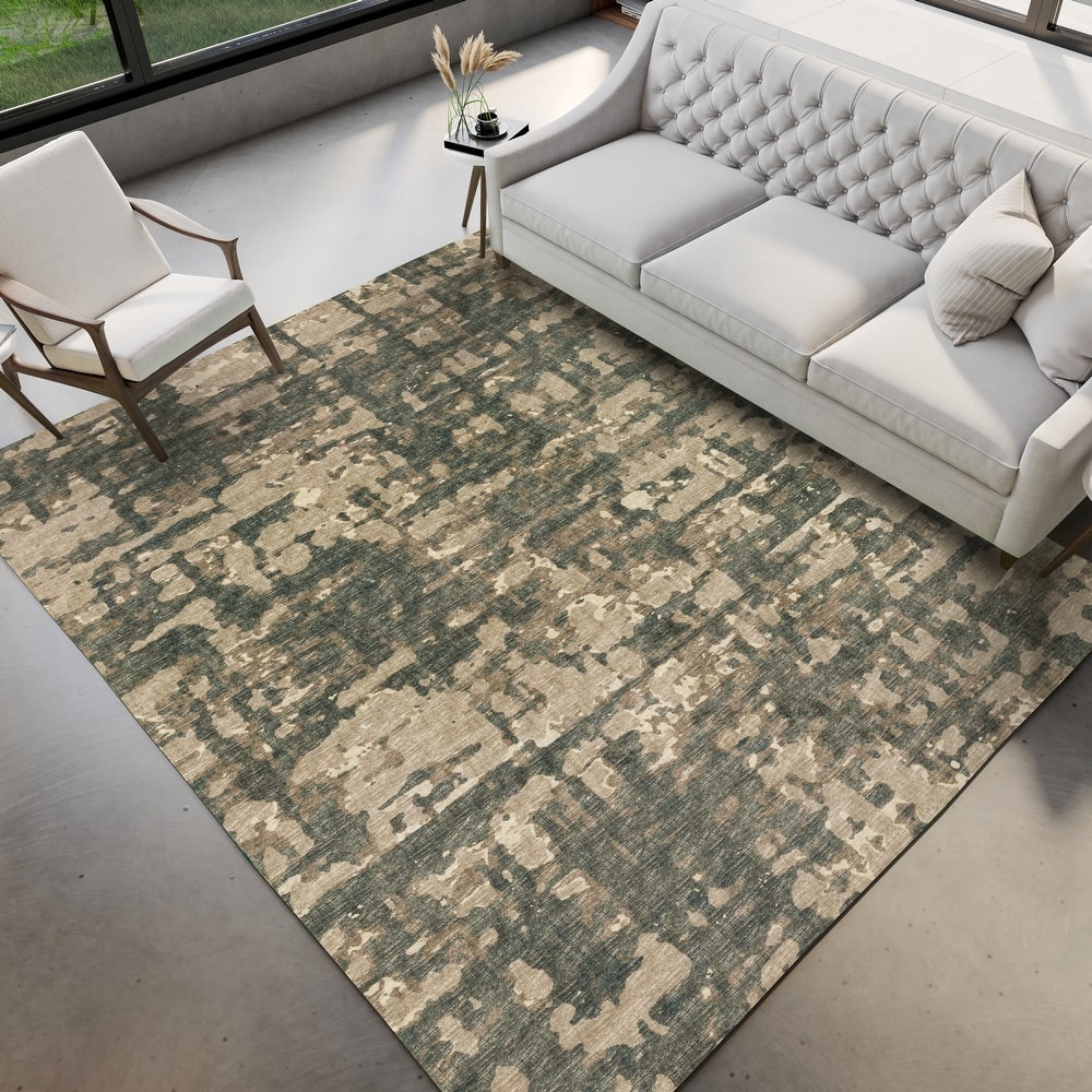 Indoor/ Outdoor Bravado Abstract Crosshatch Caramel Washable Area Rug