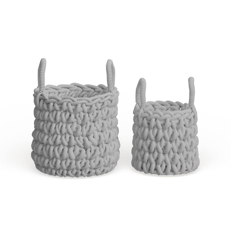 CosmoLiving by Cosmopolitan Grey Fabric Coastal Storage Basket (Set of 2) - S/2 16", 11"H
