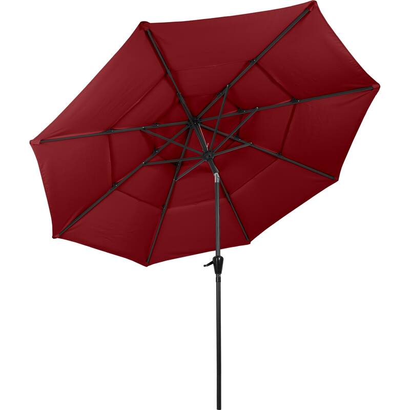 10 ft Patio Umbrella, 3-Tiered Sunshade with Push Button Tilt and Easy-Open Crank, Outdoor Umbrella for Deck, Yard