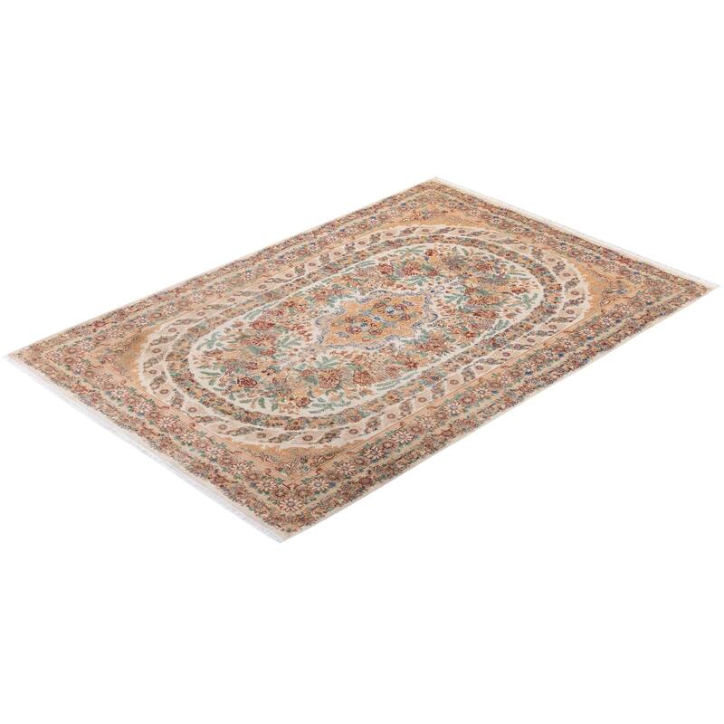 Overton Hand Knotted Wool Vintage Inspired Traditional Mogul Beige Area Rug - 6' 2" x 9' 2"