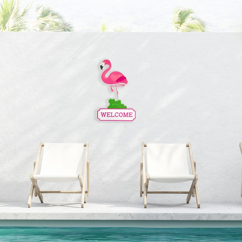 Flamingo Welcome Tropical Metal Wall Sign - 25"
