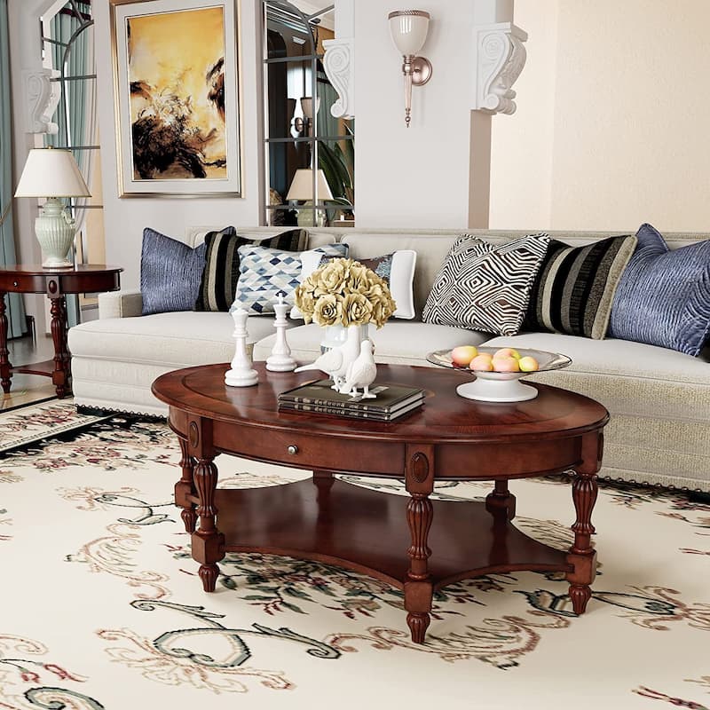 Solid Wood Coffee Table Console Table with Storage Drawer