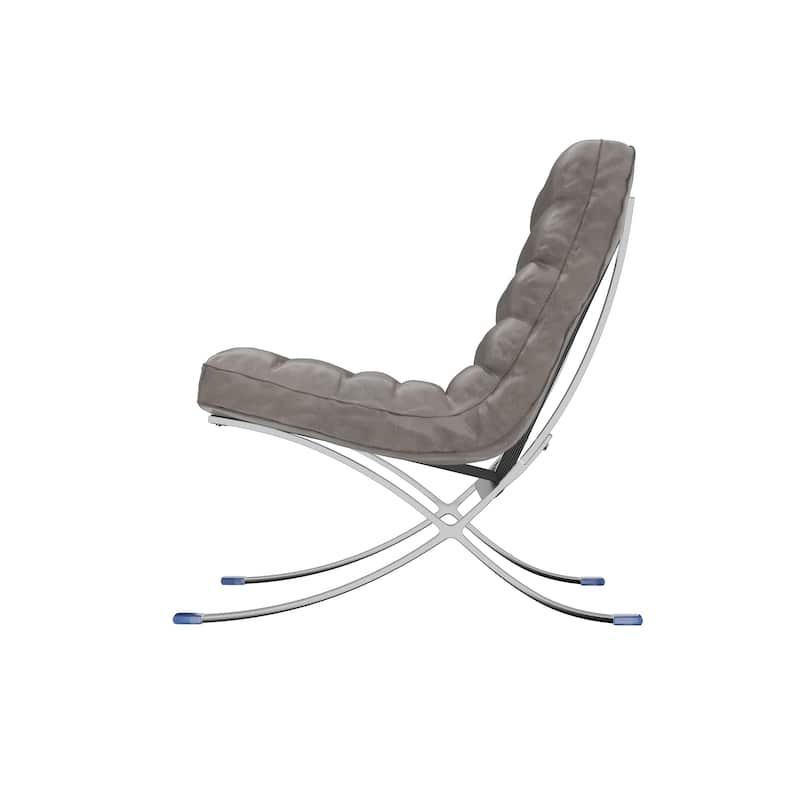 HomeRoots 29" Gray and Silver Tufted Leather and Upholstered Folding Lounge Chair - 29.30 in. x 28.00 in. x 29.30 in.